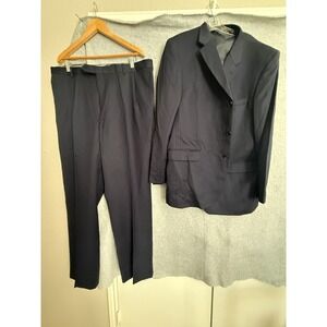 Albert Nipon 2 Piece Suit Men's 48R Jacket 42W Pants Black Wool Designer Formal
